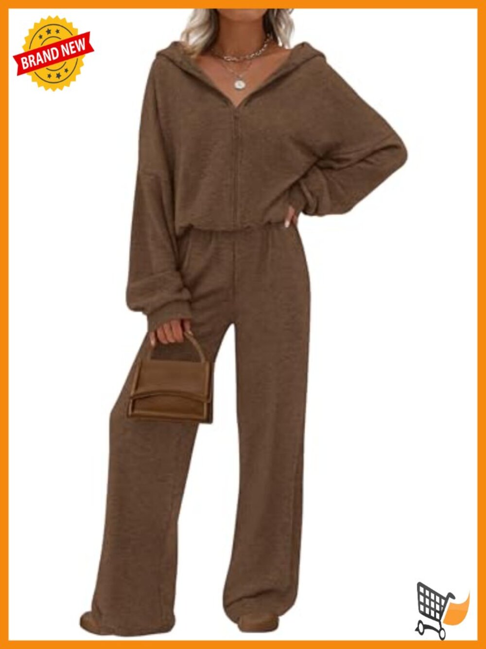 Women's 2 Piece Knit Lounge Set Zip-Up Hoodie Wide-Leg Pants
